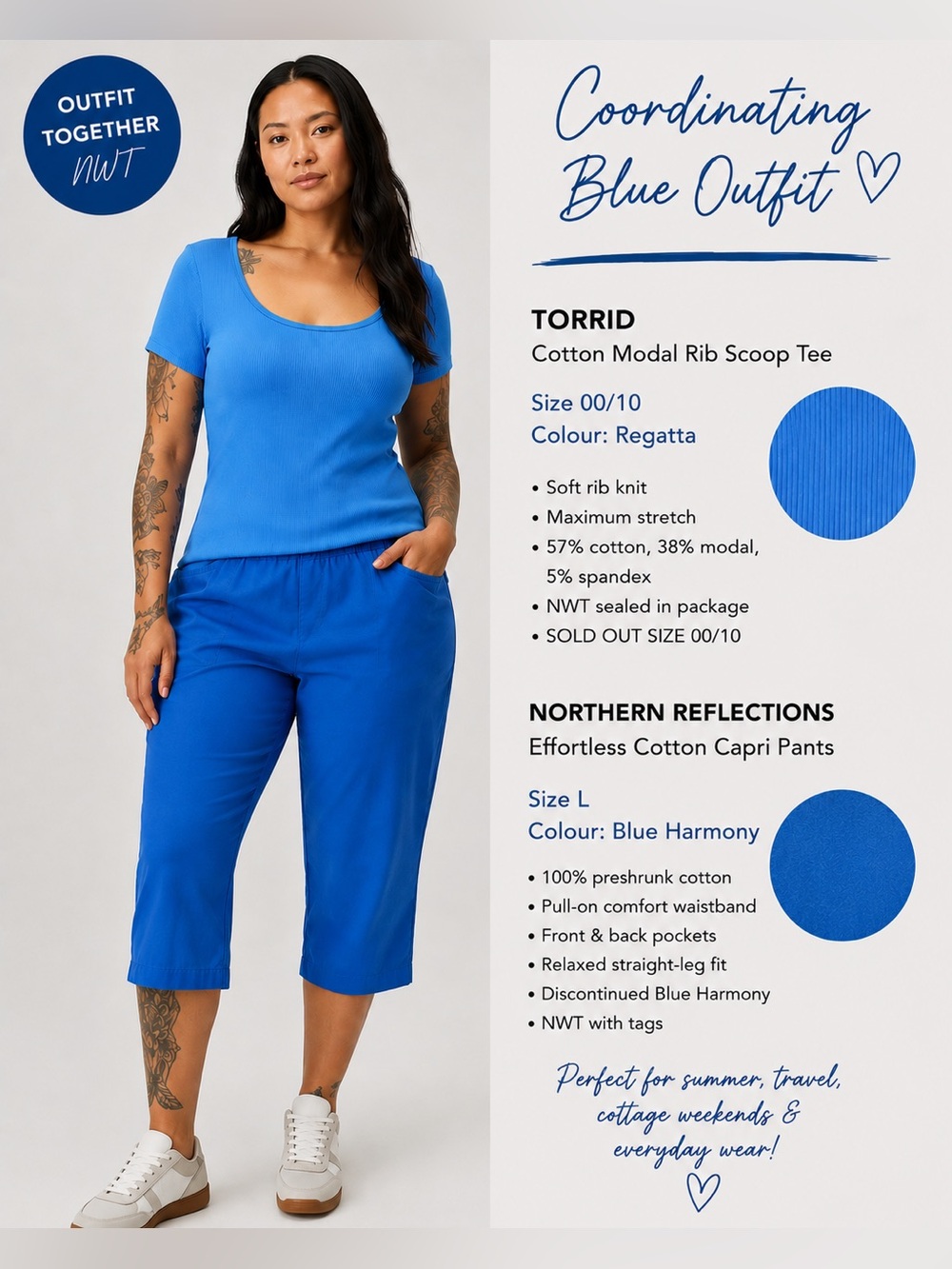 Northern Reflections Blue Harmony 100% Cotton Capri & Torrid Cotton/Modal Rib T